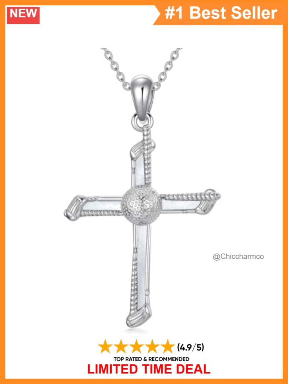 925 Sterling Silver Golf Pendant Necklace Cross Golf Club Adjustable Chain